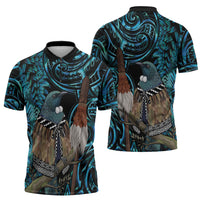 New Zealand Tui Bird Taiaha Zipper Polo Shirt Maori Weapon Paua Shell Mix Silver Fern LT14 - Polynesian Pride