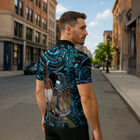New Zealand Tui Bird Taiaha Zipper Polo Shirt Maori Weapon Paua Shell Mix Silver Fern LT14 - Polynesian Pride