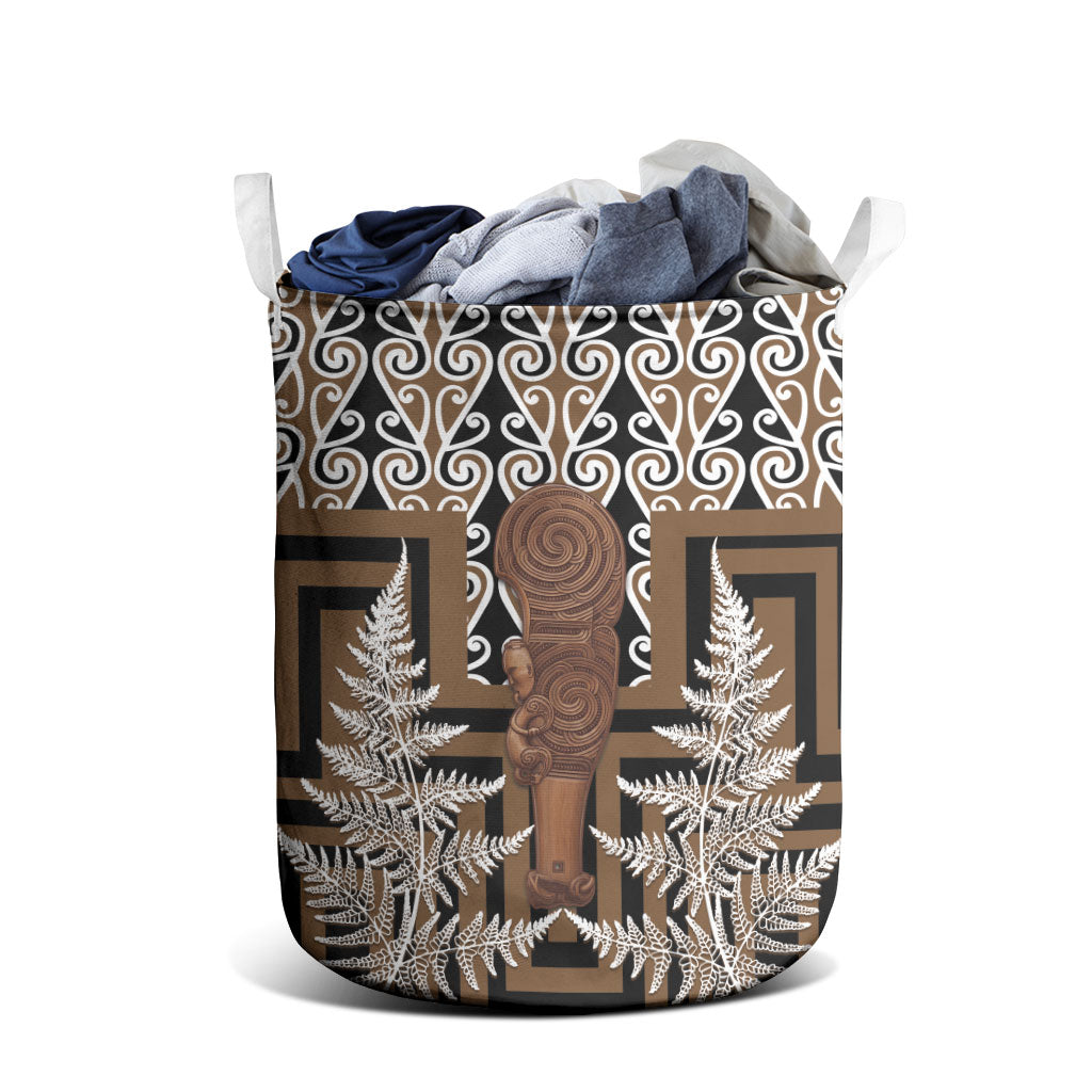 Wahaika New Zealand Laundry Basket Maori Weapon Kowhaiwhai Fern Poutama Motifs LT14 - Polynesian Pride