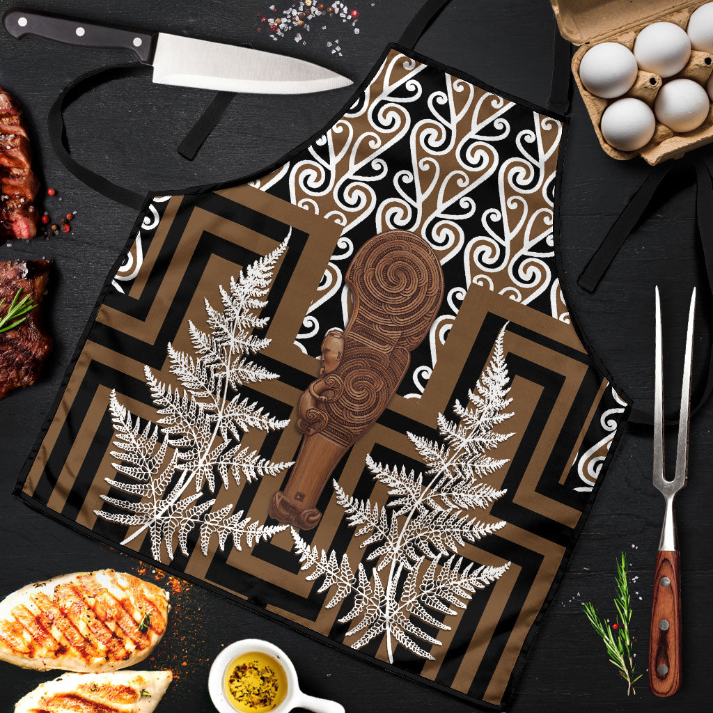 Wahaika New Zealand Apron Maori Weapon Kowhaiwhai Fern Poutama Motifs LT14 Brown - Polynesian Pride