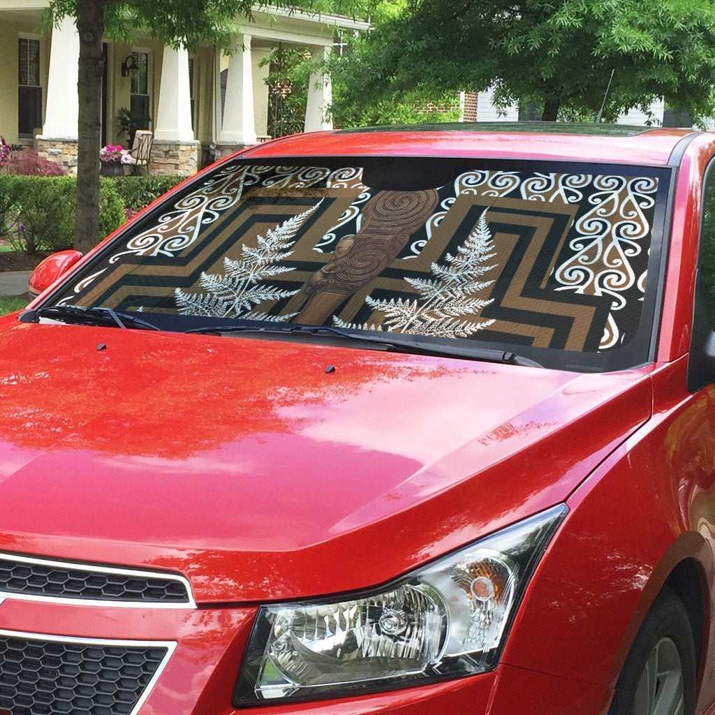 Wahaika New Zealand Auto Sun Shade Maori Weapon Kowhaiwhai Fern Poutama Motifs LT14 - Polynesian Pride