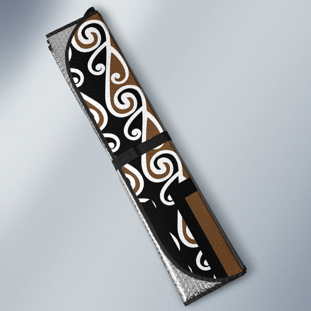 Wahaika New Zealand Auto Sun Shade Maori Weapon Kowhaiwhai Fern Poutama Motifs LT14 - Polynesian Pride