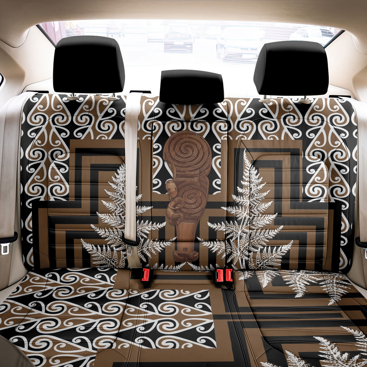 Wahaika New Zealand Back Car Seat Cover Maori Weapon Kowhaiwhai Fern Poutama Motifs LT14 - Polynesian Pride