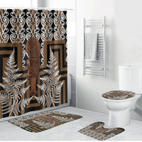 Wahaika New Zealand Bathroom Set Maori Weapon Kowhaiwhai Fern Poutama Motifs LT14 Bathroom Set (4 pcs) Brown - Polynesian Pride