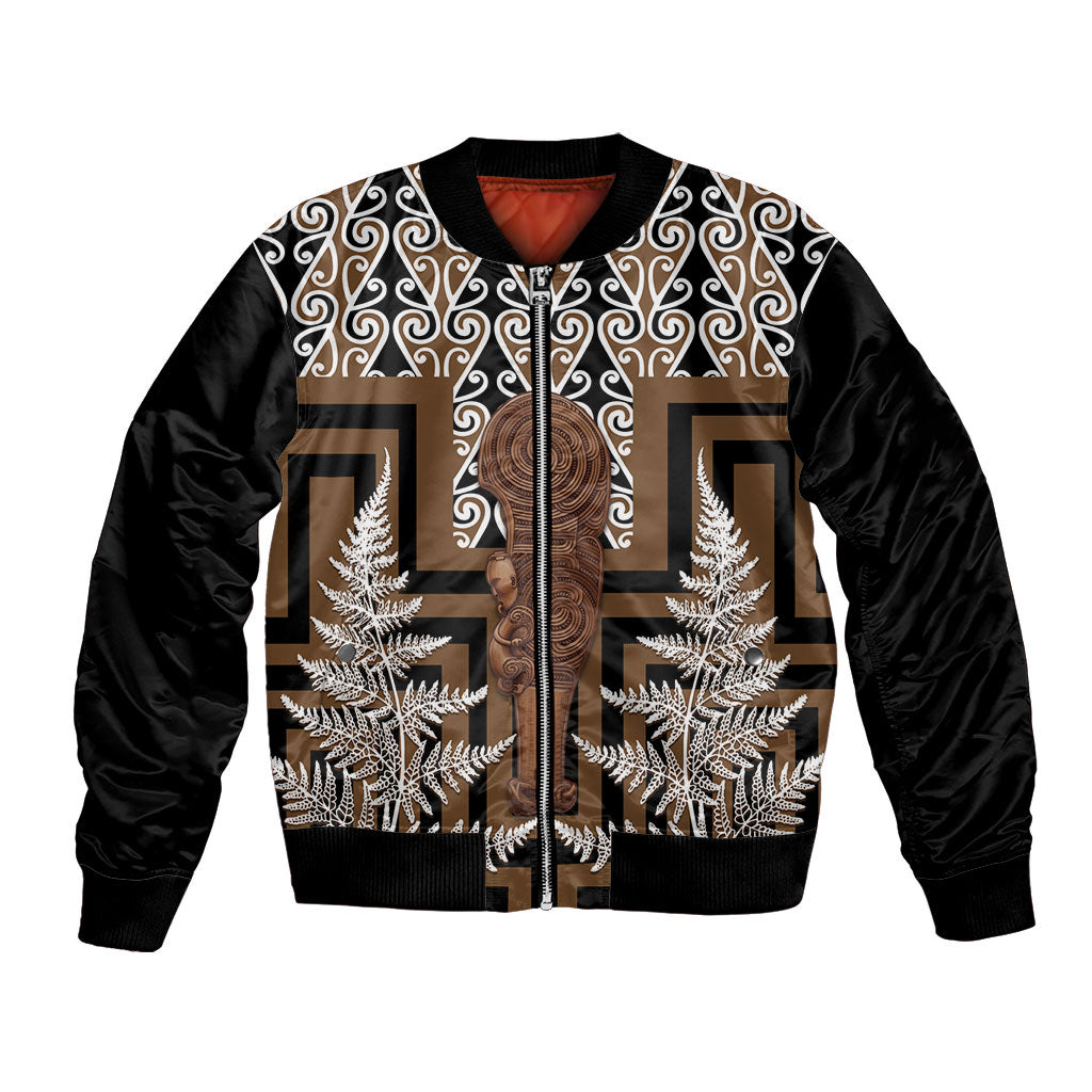 Wahaika New Zealand Bomber Jacket Maori Weapon Kowhaiwhai Fern Poutama Motifs LT14 Unisex Brown - Polynesian Pride