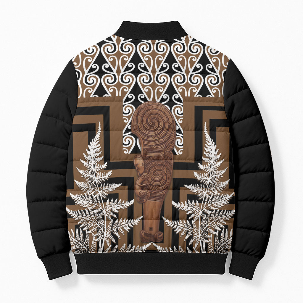 Wahaika New Zealand Bomber Puffer Jacket Maori Weapon Kowhaiwhai Fern Poutama Motifs LT14 - Polynesian Pride