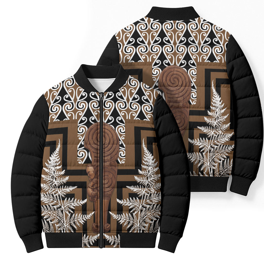 Wahaika New Zealand Bomber Puffer Jacket Maori Weapon Kowhaiwhai Fern Poutama Motifs LT14 - Polynesian Pride