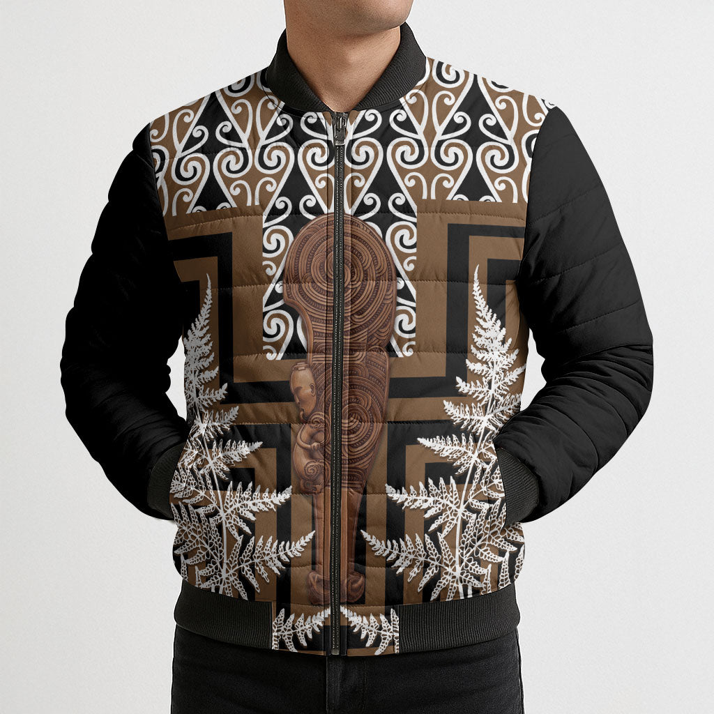 Wahaika New Zealand Bomber Puffer Jacket Maori Weapon Kowhaiwhai Fern Poutama Motifs LT14 - Polynesian Pride