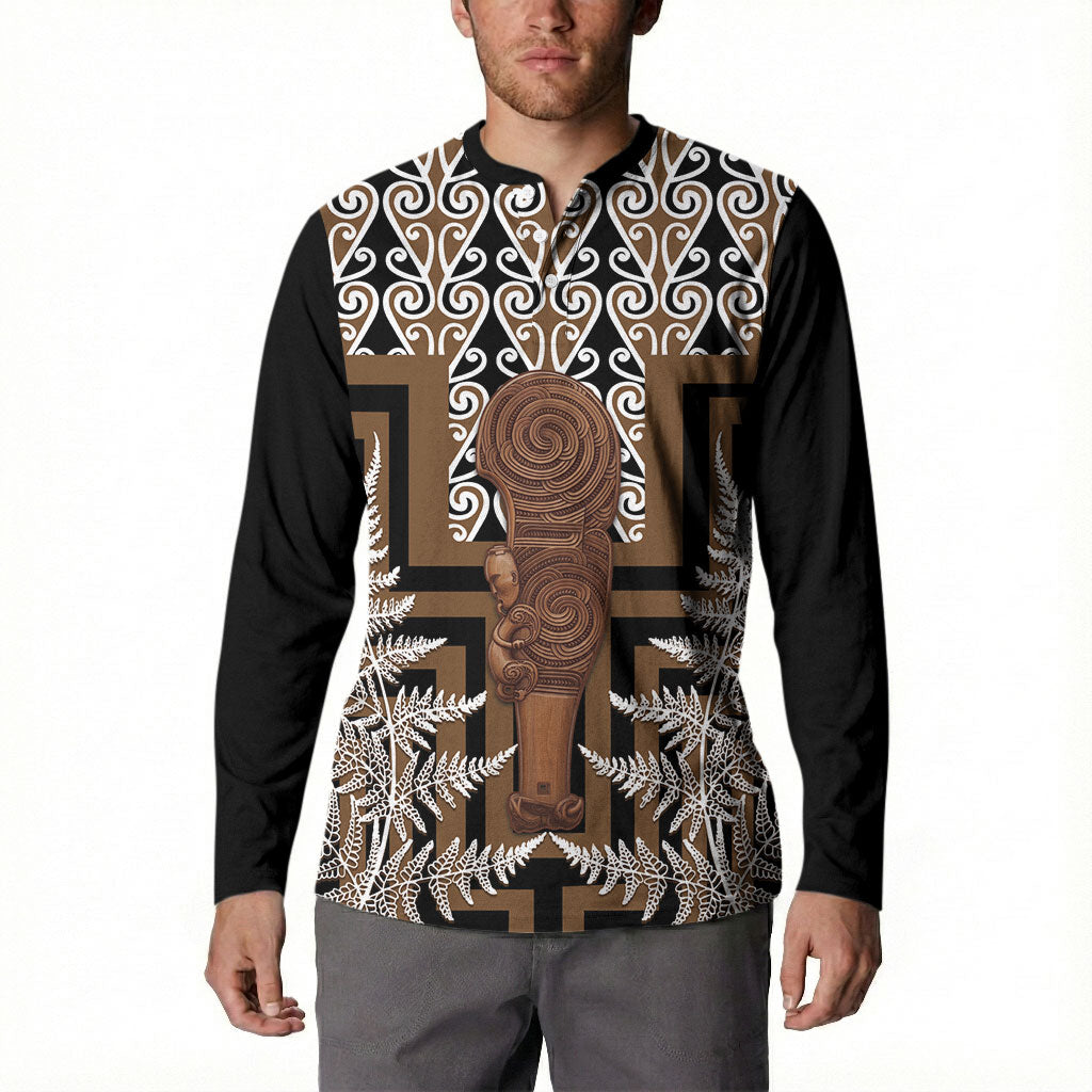 Wahaika New Zealand Button Sweatshirt Maori Weapon Kowhaiwhai Fern Poutama Motifs LT14 - Polynesian Pride