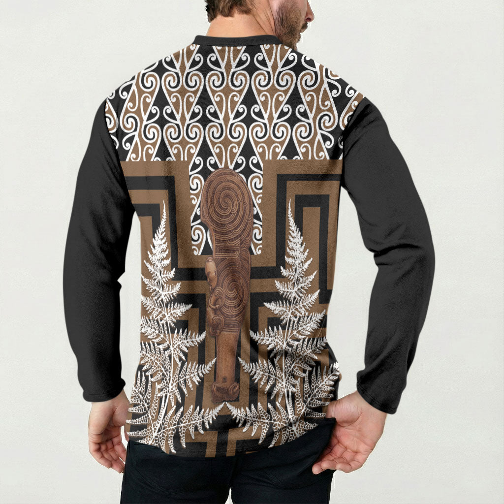 Wahaika New Zealand Button Sweatshirt Maori Weapon Kowhaiwhai Fern Poutama Motifs LT14 - Polynesian Pride