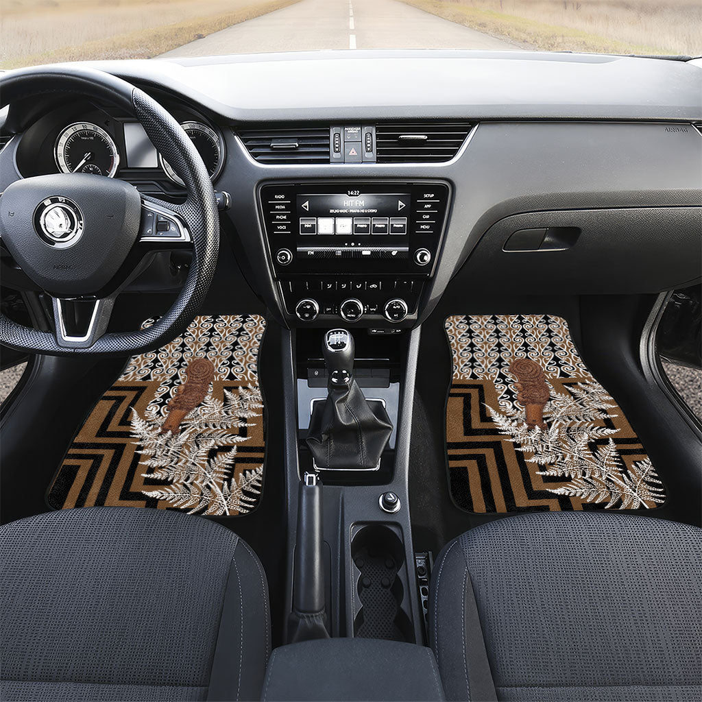 Wahaika New Zealand Car Mats Maori Weapon Kowhaiwhai Fern Poutama Motifs LT14 Set 2pcs - Front Brown - Polynesian Pride