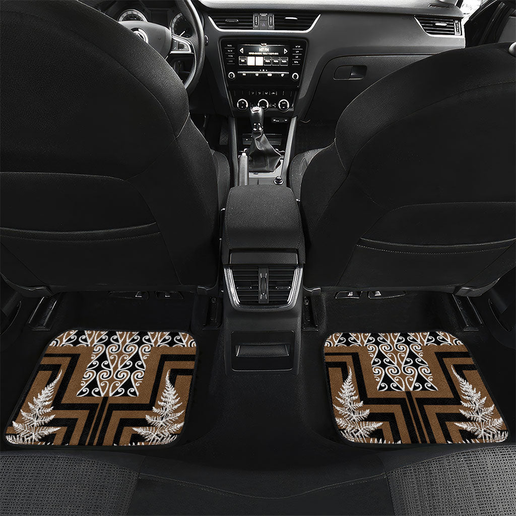Wahaika New Zealand Car Mats Maori Weapon Kowhaiwhai Fern Poutama Motifs LT14 Set 2pcs - Back Brown - Polynesian Pride
