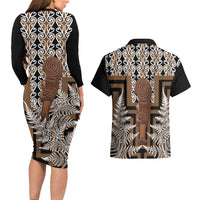 Wahaika New Zealand Couples Matching Long Sleeve Bodycon Dress and Hawaiian Shirt Maori Weapon Kowhaiwhai Fern Poutama Motifs LT14 - Polynesian Pride