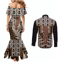 Wahaika New Zealand Couples Matching Mermaid Dress and Long Sleeve Button Shirt Maori Weapon Kowhaiwhai Fern Poutama Motifs LT14 - Polynesian Pride