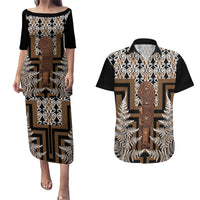 Wahaika New Zealand Couples Matching Puletasi and Hawaiian Shirt Maori Weapon Kowhaiwhai Fern Poutama Motifs LT14 Brown - Polynesian Pride