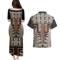 Wahaika New Zealand Couples Matching Puletasi and Hawaiian Shirt Maori Weapon Kowhaiwhai Fern Poutama Motifs LT14 - Polynesian Pride