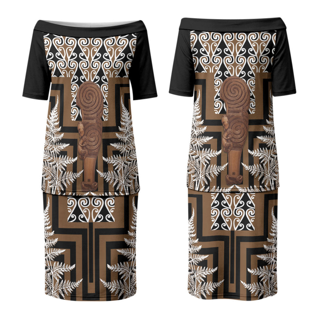 Wahaika New Zealand Couples Matching Puletasi and Long Sleeve Button Shirt Maori Weapon Kowhaiwhai Fern Poutama Motifs LT14 - Polynesian Pride