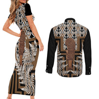 Wahaika New Zealand Couples Matching Short Sleeve Bodycon Dress and Long Sleeve Button Shirt Maori Weapon Kowhaiwhai Fern Poutama Motifs LT14 - Polynesian Pride