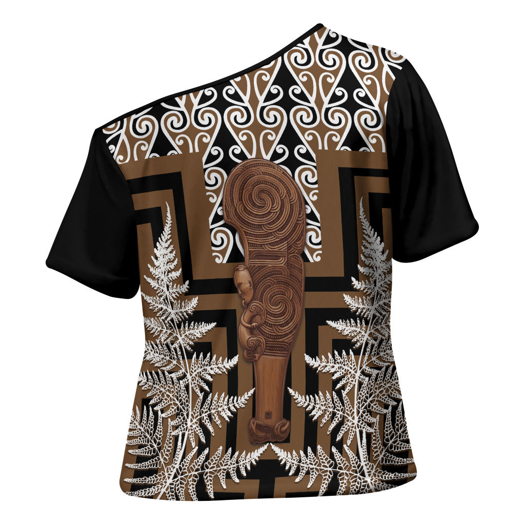 Wahaika New Zealand Cross Shoulder Shirt Maori Weapon Kowhaiwhai Fern Poutama Motifs LT14 - Polynesian Pride