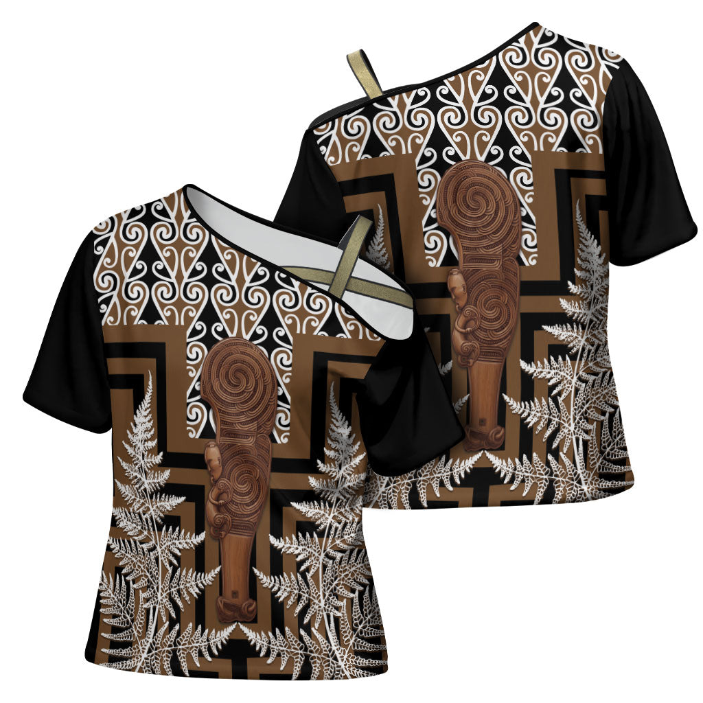 Wahaika New Zealand Cross Shoulder Shirt Maori Weapon Kowhaiwhai Fern Poutama Motifs LT14 - Polynesian Pride