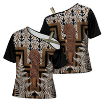 Wahaika New Zealand Cross Shoulder Shirt Maori Weapon Kowhaiwhai Fern Poutama Motifs LT14 - Polynesian Pride