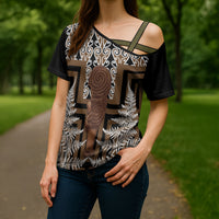Wahaika New Zealand Cross Shoulder Shirt Maori Weapon Kowhaiwhai Fern Poutama Motifs LT14 - Polynesian Pride