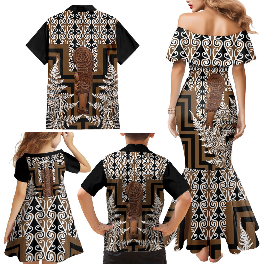 Wahaika New Zealand Family Matching Mermaid Dress and Hawaiian Shirt Maori Weapon Kowhaiwhai Fern Poutama Motifs LT14 - Polynesian Pride