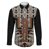 Wahaika New Zealand Family Matching Mermaid Dress and Hawaiian Shirt Maori Weapon Kowhaiwhai Fern Poutama Motifs LT14 Dad's Shirt - Long Sleeve Brown - Polynesian Pride
