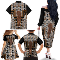 Wahaika New Zealand Family Matching Off The Shoulder Long Sleeve Dress and Hawaiian Shirt Maori Weapon Kowhaiwhai Fern Poutama Motifs LT14 - Polynesian Pride
