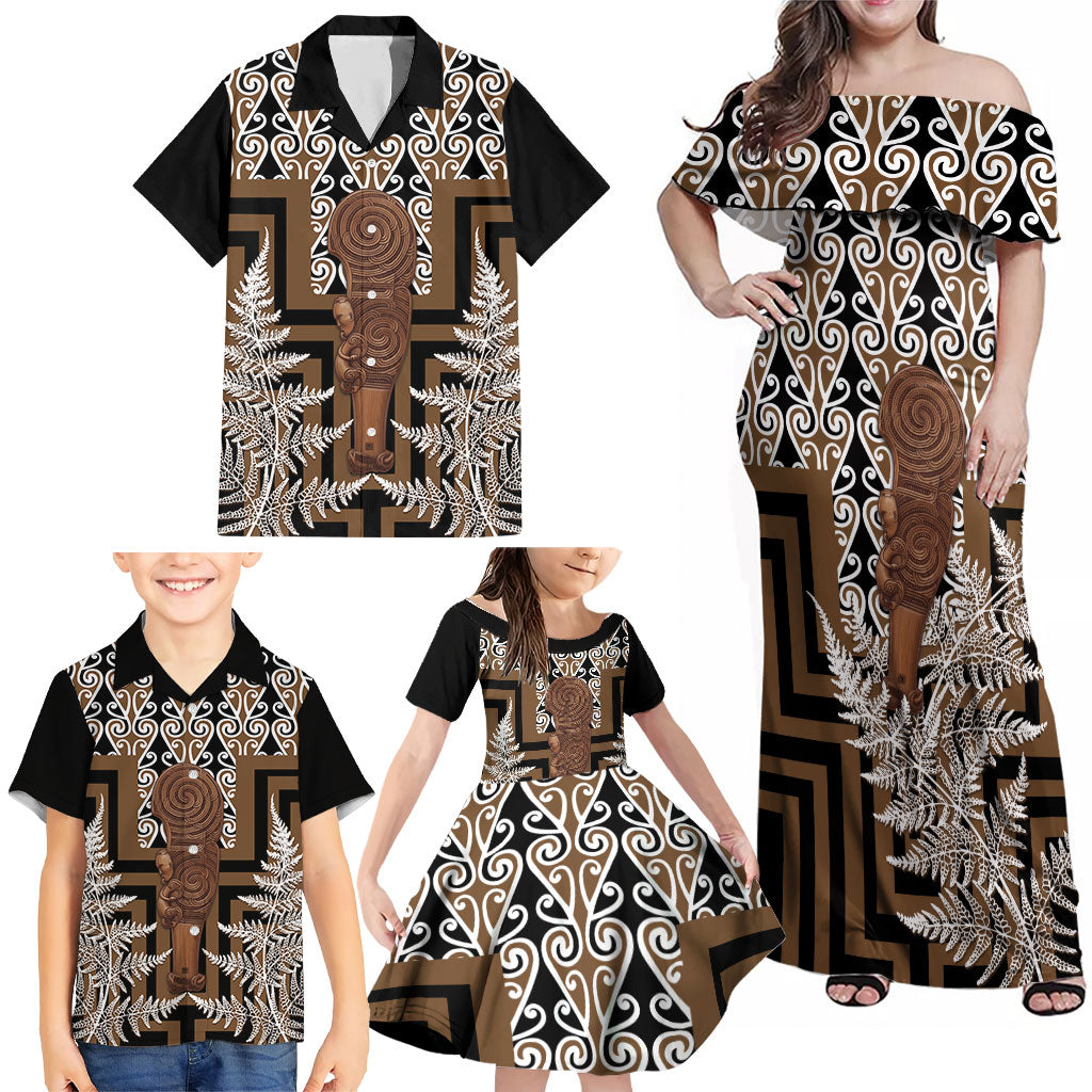 Wahaika New Zealand Family Matching Off Shoulder Maxi Dress and Hawaiian Shirt Maori Weapon Kowhaiwhai Fern Poutama Motifs LT14 - Polynesian Pride