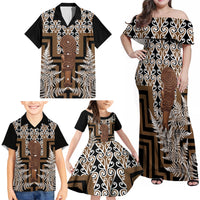 Wahaika New Zealand Family Matching Off Shoulder Maxi Dress and Hawaiian Shirt Maori Weapon Kowhaiwhai Fern Poutama Motifs LT14 - Polynesian Pride