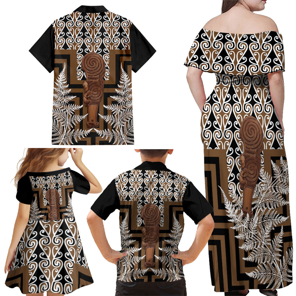 Wahaika New Zealand Family Matching Off Shoulder Maxi Dress and Hawaiian Shirt Maori Weapon Kowhaiwhai Fern Poutama Motifs LT14 - Polynesian Pride