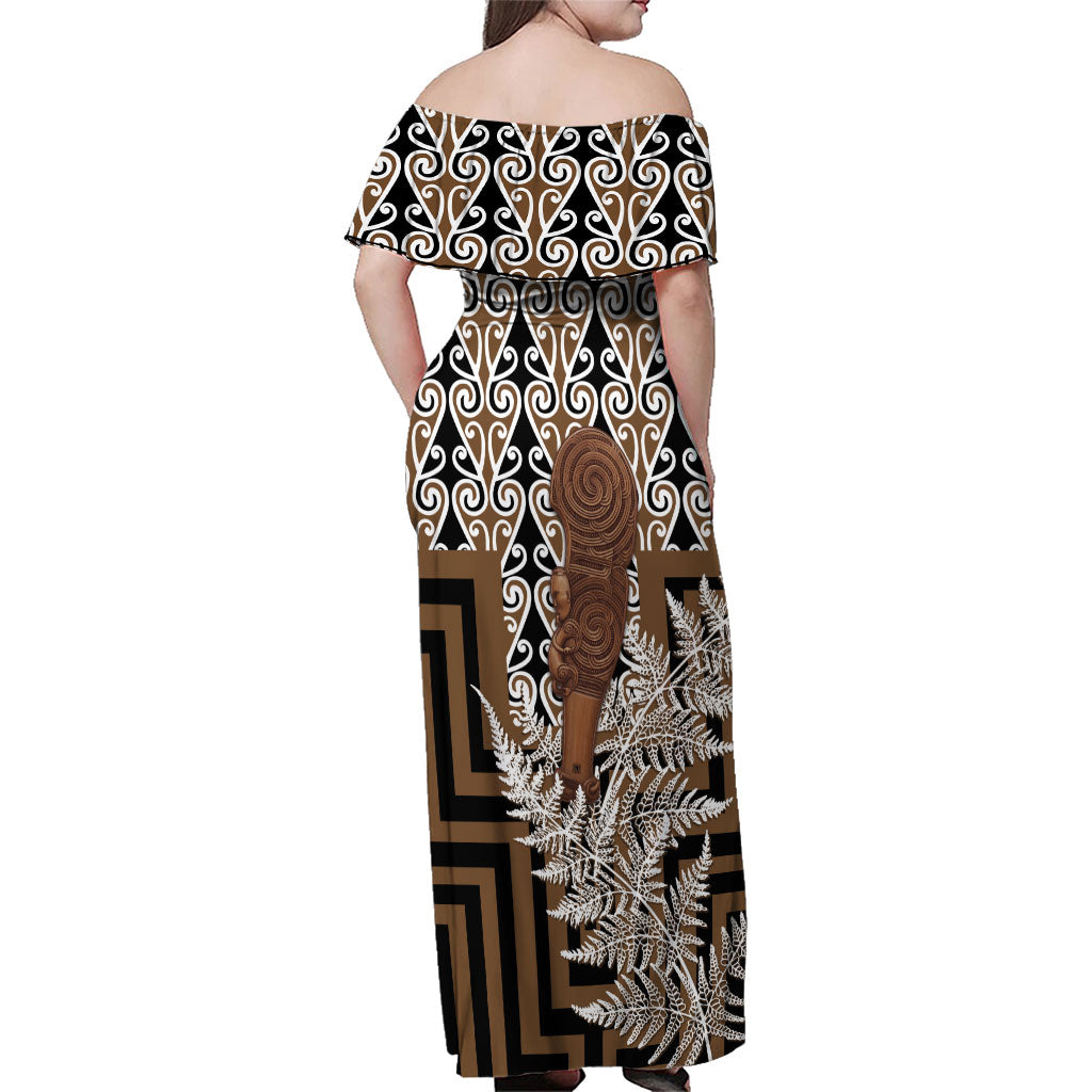 Wahaika New Zealand Family Matching Off Shoulder Maxi Dress and Hawaiian Shirt Maori Weapon Kowhaiwhai Fern Poutama Motifs LT14 - Polynesian Pride