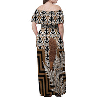 Wahaika New Zealand Family Matching Off Shoulder Maxi Dress and Hawaiian Shirt Maori Weapon Kowhaiwhai Fern Poutama Motifs LT14 - Polynesian Pride