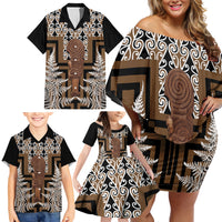Wahaika New Zealand Family Matching Off Shoulder Short Dress and Hawaiian Shirt Maori Weapon Kowhaiwhai Fern Poutama Motifs LT14 - Polynesian Pride