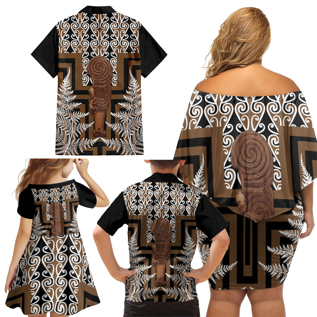 Wahaika New Zealand Family Matching Off Shoulder Short Dress and Hawaiian Shirt Maori Weapon Kowhaiwhai Fern Poutama Motifs LT14 - Polynesian Pride