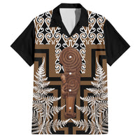 Wahaika New Zealand Family Matching Puletasi and Hawaiian Shirt Maori Weapon Kowhaiwhai Fern Poutama Motifs LT14 Dad's Shirt - Short Sleeve Brown - Polynesian Pride