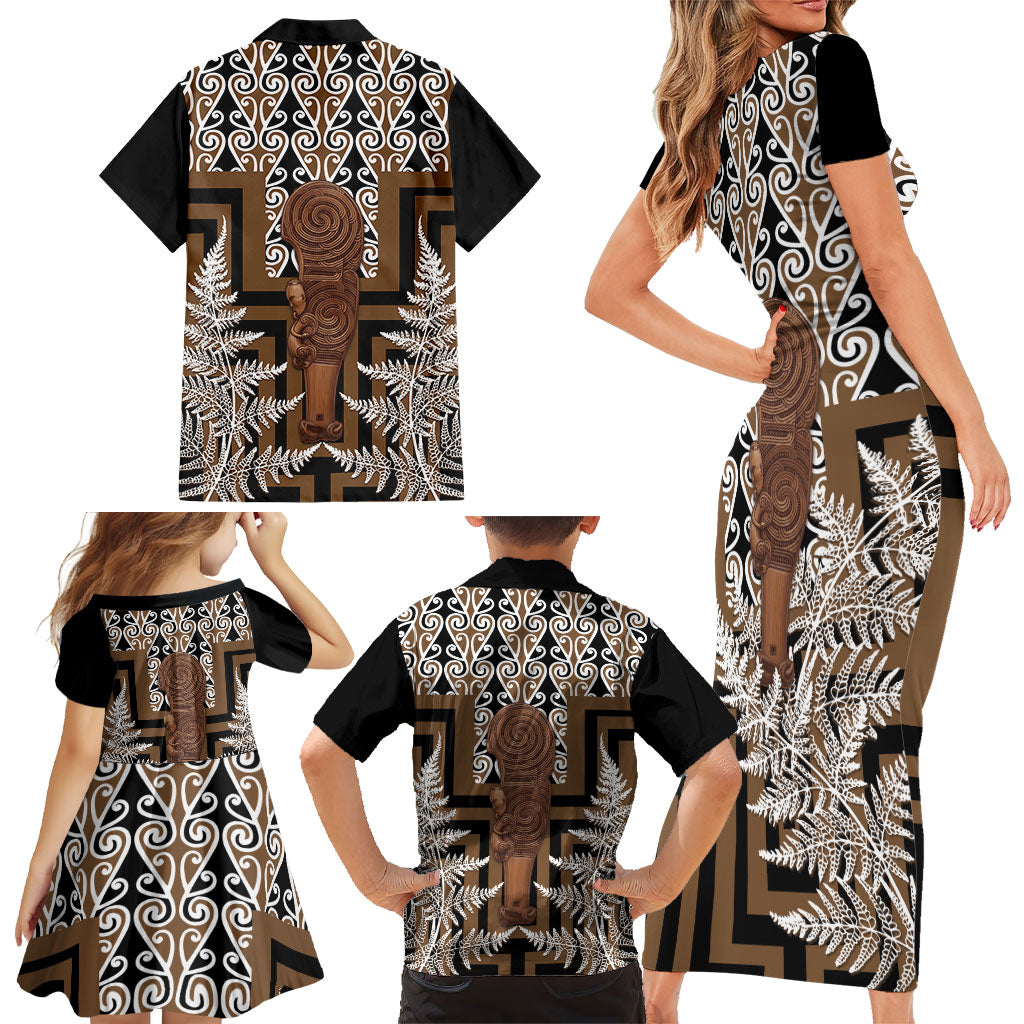 Wahaika New Zealand Family Matching Short Sleeve Bodycon Dress and Hawaiian Shirt Maori Weapon Kowhaiwhai Fern Poutama Motifs LT14 - Polynesian Pride