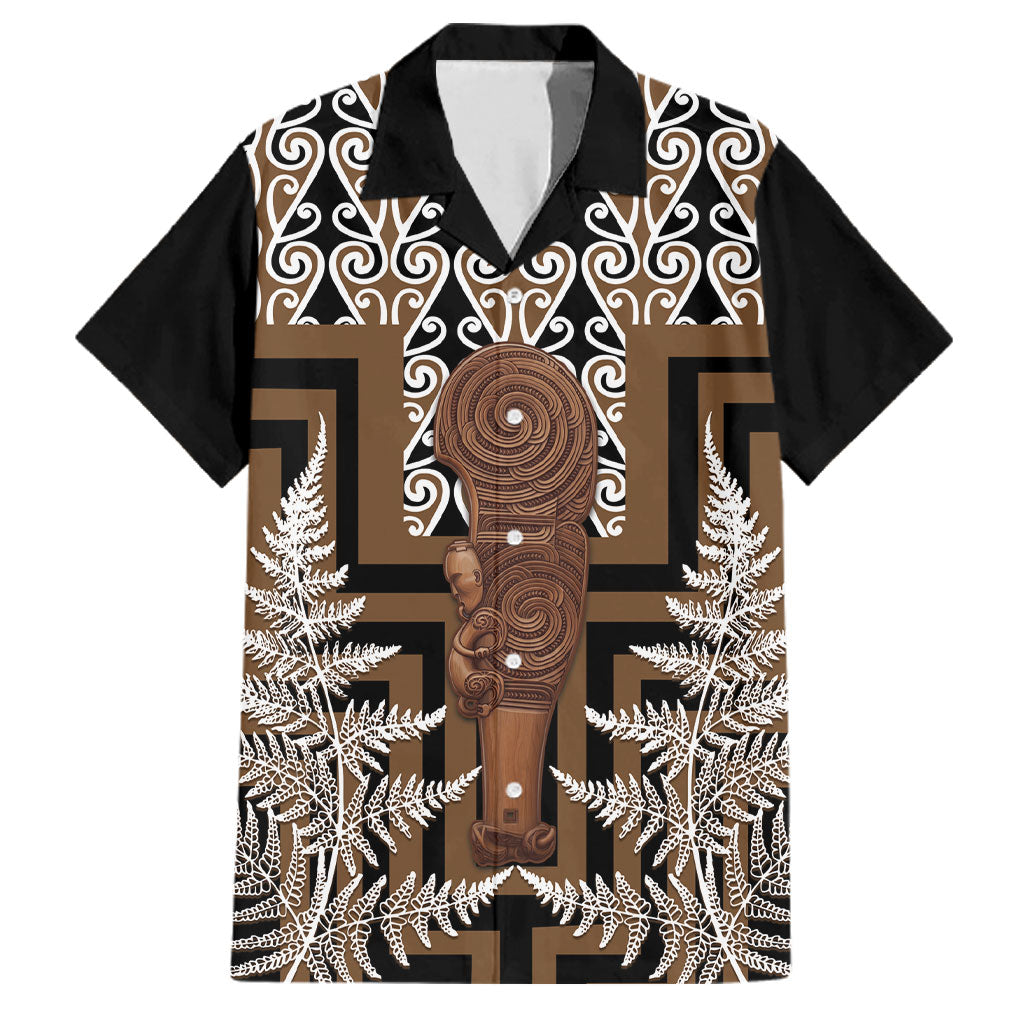 Wahaika New Zealand Family Matching Short Sleeve Bodycon Dress and Hawaiian Shirt Maori Weapon Kowhaiwhai Fern Poutama Motifs LT14 Dad's Shirt - Short Sleeve Brown - Polynesian Pride