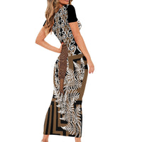 Wahaika New Zealand Family Matching Short Sleeve Bodycon Dress and Hawaiian Shirt Maori Weapon Kowhaiwhai Fern Poutama Motifs LT14 - Polynesian Pride