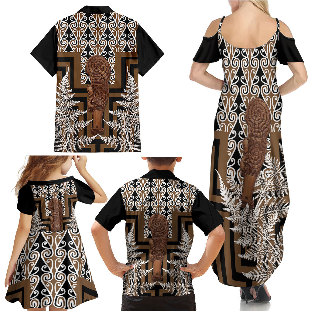 Wahaika New Zealand Family Matching Summer Maxi Dress and Hawaiian Shirt Maori Weapon Kowhaiwhai Fern Poutama Motifs LT14 - Polynesian Pride