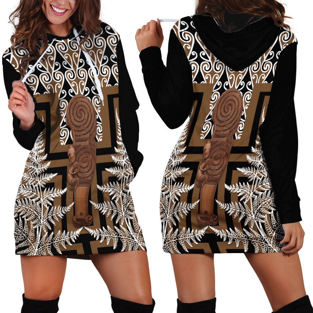 Wahaika New Zealand Hoodie Dress Maori Weapon Kowhaiwhai Fern Poutama Motifs LT14 - Polynesian Pride