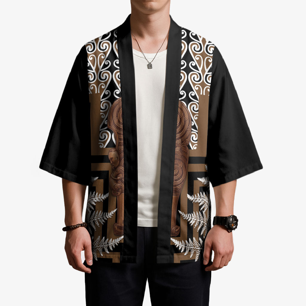 Wahaika New Zealand Kimono Maori Weapon Kowhaiwhai Fern Poutama Motifs LT14 - Polynesian Pride