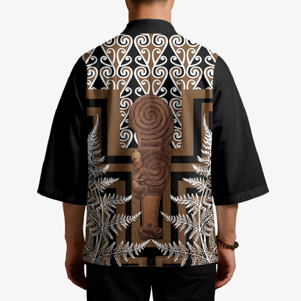 Wahaika New Zealand Kimono Maori Weapon Kowhaiwhai Fern Poutama Motifs LT14 - Polynesian Pride