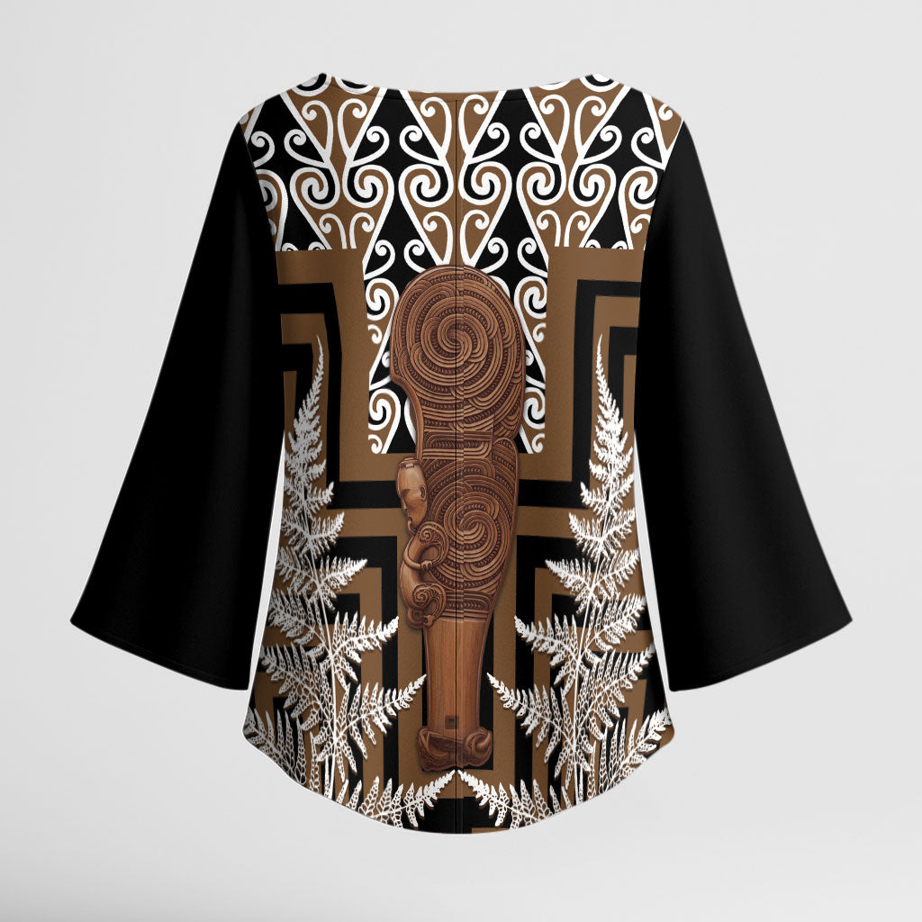 Wahaika New Zealand Kimono Sleeve Blouse Maori Weapon Kowhaiwhai Fern Poutama Motifs LT14 - Polynesian Pride