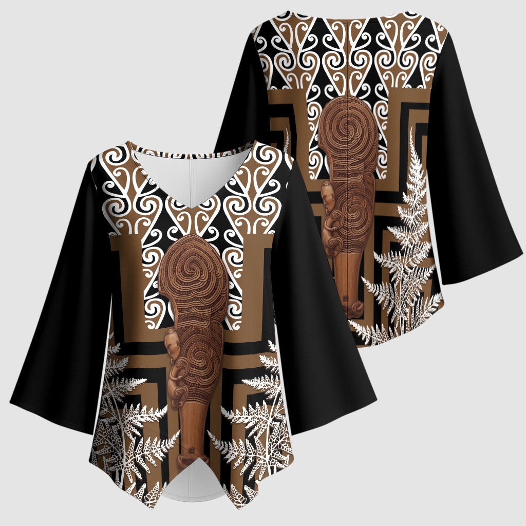 Wahaika New Zealand Kimono Sleeve Blouse Maori Weapon Kowhaiwhai Fern Poutama Motifs LT14 - Polynesian Pride