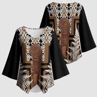 Wahaika New Zealand Kimono Sleeve Blouse Maori Weapon Kowhaiwhai Fern Poutama Motifs LT14 - Polynesian Pride