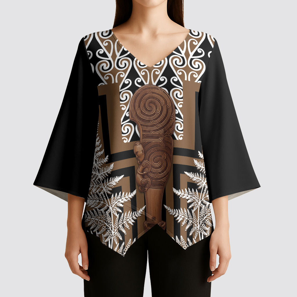 Wahaika New Zealand Kimono Sleeve Blouse Maori Weapon Kowhaiwhai Fern Poutama Motifs LT14 - Polynesian Pride