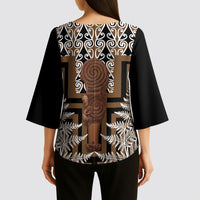 Wahaika New Zealand Kimono Sleeve Blouse Maori Weapon Kowhaiwhai Fern Poutama Motifs LT14 - Polynesian Pride