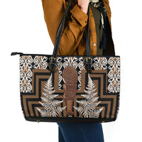 Wahaika New Zealand Leather Tote Bag Maori Weapon Kowhaiwhai Fern Poutama Motifs LT14 - Polynesian Pride